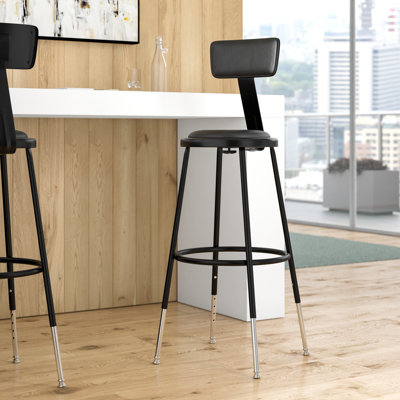 Height Adjustable Stool with Back and Round Hardboard Seat by National Public Seating
