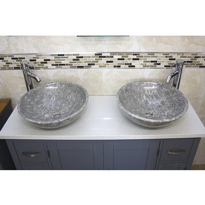 Maui 1230mm Double Bathroom Vanity with Vessel Stone Basin, Grey, White