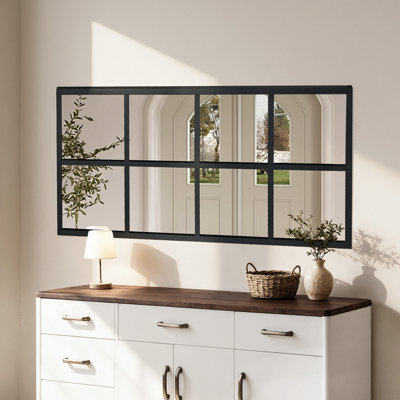 Modern Window Mirror, Glass and Metal Window Pane Inspired Wall Mirror, Aluminum Frame Full Length Mirror