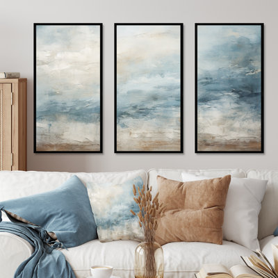 Beige Blue Ocean Storm I - Abstract Shapes Canvas Art Set