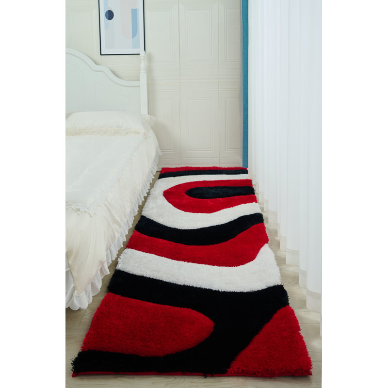 Jakelyn Shag Abstract Designed Red/Black Area Rug, Runner 2'3" x 8'