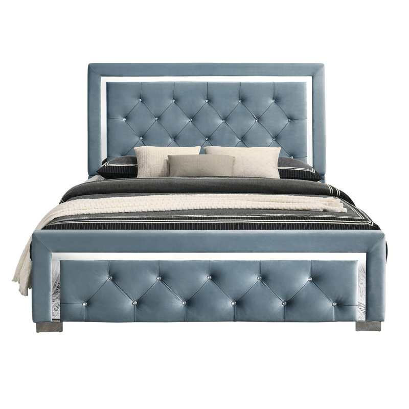 Ozora Upholstered Bed, Light Blue, Super King (6')