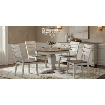 Hermelindo 5-Piece Round Extendable Solid Wood Dining Set in White and Grey