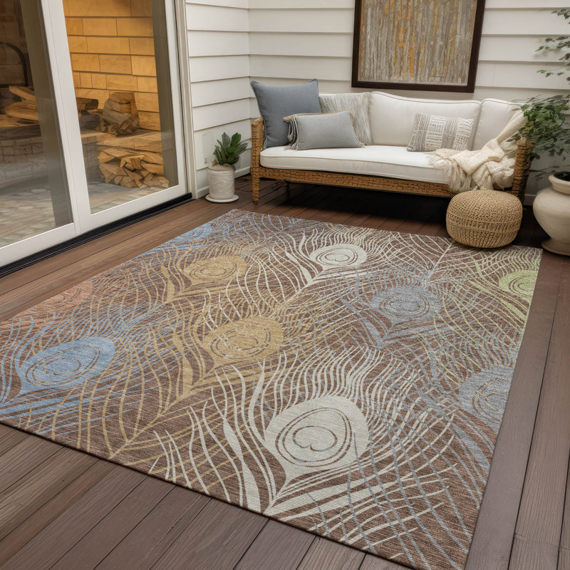 Machine Washable Indoor/Outdoor Houtz ACN2273 Floral Rug, Rectangle 5' x 7'6"