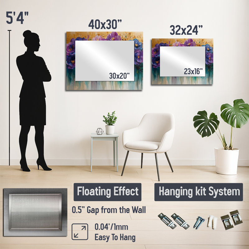 Miroir d'appoint mural Fantasy Field - Roses, 24 po x 32 po