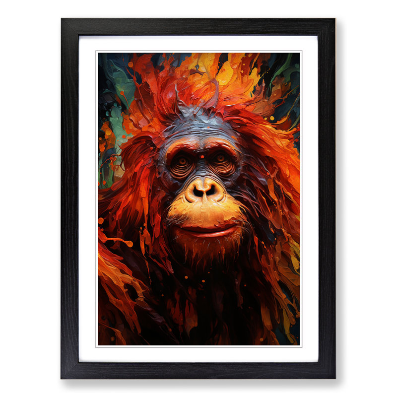Orangutan Dadaism No.2 - Single Picture Frame Print on Wood, 46cm H x 34cm W x 2cm D, Black