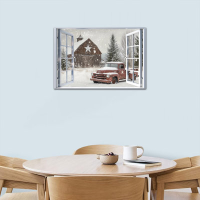 Art mural Winter-Wonderland - Rustic Snow, décoration murale rétro en toile de grange pour salon, charmante décoration de scène d'hiver en pin, peinture encadrée sur toile de pin, 12 po x 16 po