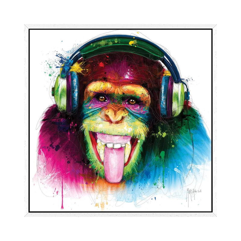 Dj Monkey by Patrice Murciano - Floater Frame Gallery-Wrapped Canvas Giclée on Canvas, 45.72 cm H x 45.72 cm W, White