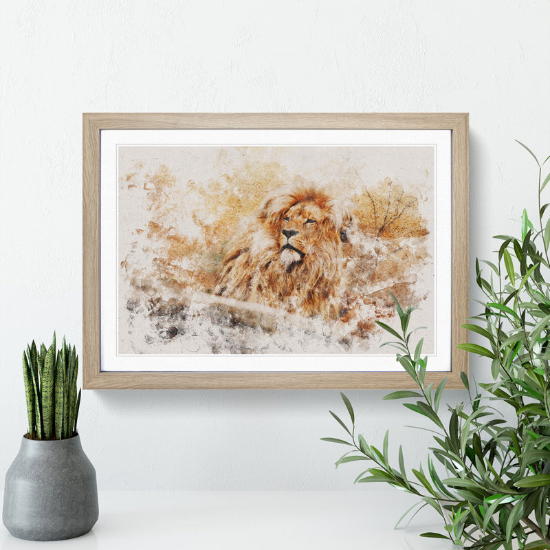 Lion Vol.1 - Picture Frame Graphic Art, 36cm H x 48cm W x 2cm D, Oak Framed