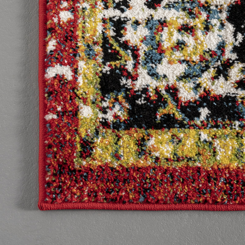 Tapis intérieur / extérieur rouge / jaune / bleu Maskell, Carré 6 pi