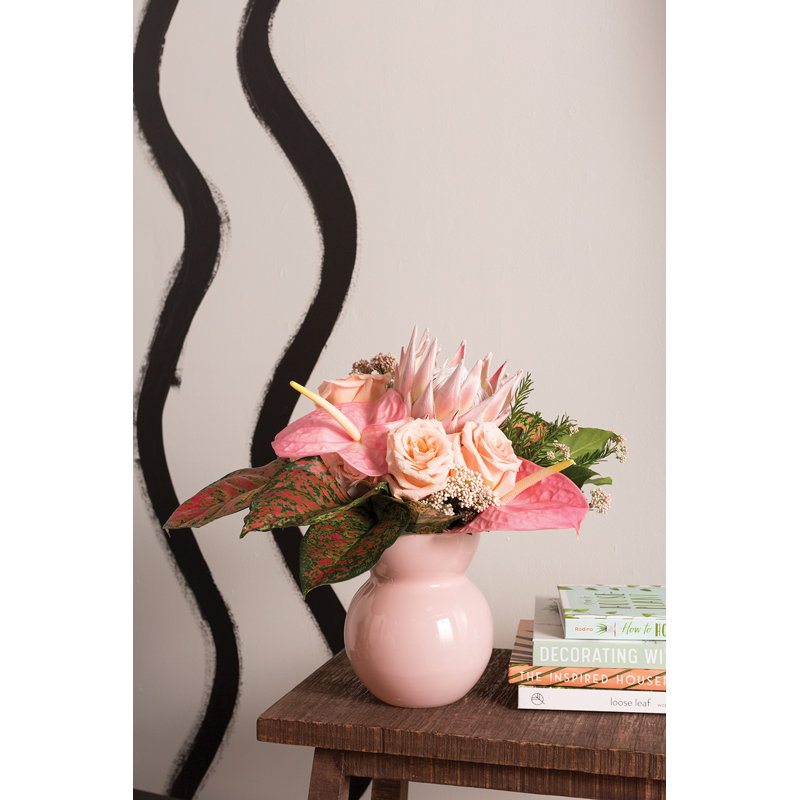 Handmade Glass Table Vase, Light Pink, 6.5" H x 5.5" W x 5.5" D