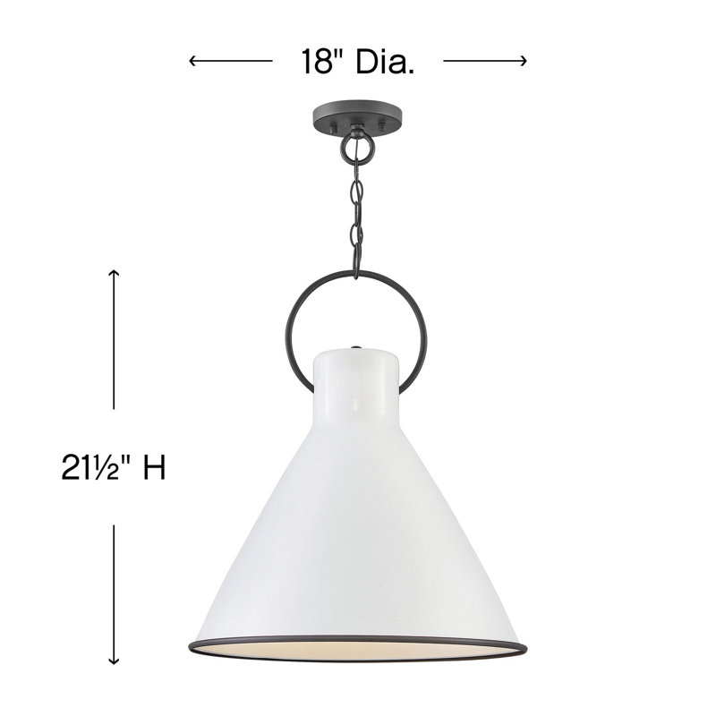 Luminaire suspendu conique à 1 lumière Dax, H 21,5 po x l 18 po x P 18 po, Blanc poli