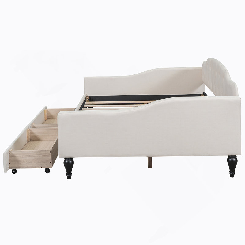 Upholstered Tufted Daybed with Two Drawers