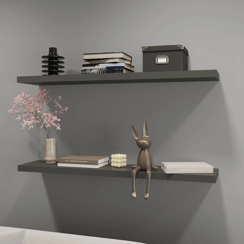 Matte Grey Bedroom Wall Shelf - Enhances Bedroom's Decorative Appeal Living Room Floating Adds Elegance And Style