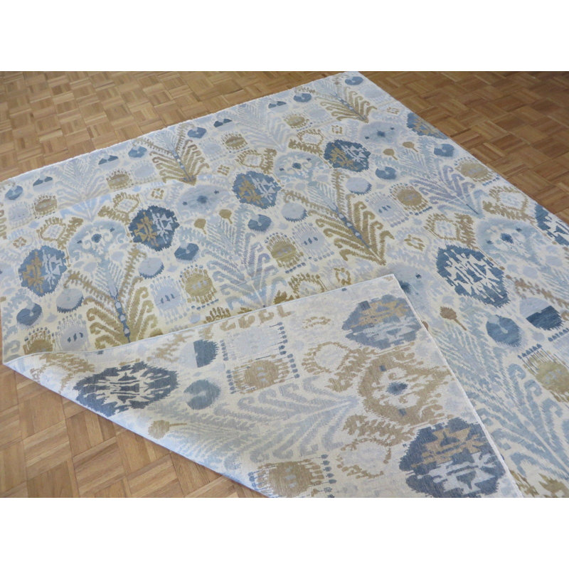 Tapis unique en laine noué à la main bleu / vert 8 pi x 9 pi 9 po Mahmood