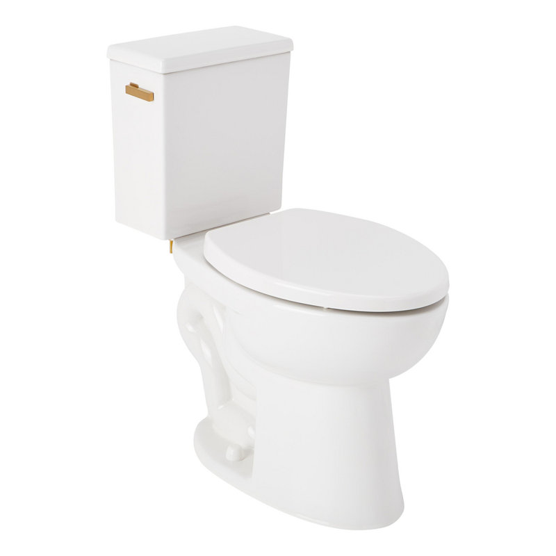 Lavrik Two-Piece Elongated Toilet with Reversible Tank - Standard Seat  - Brushed Gold Handle, Brushed Gold