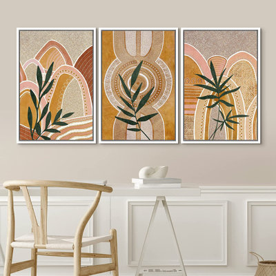 «Mid Century Modern Boho Geometric Forest Plant Polygon», ensemble de 3 impressions sur toile