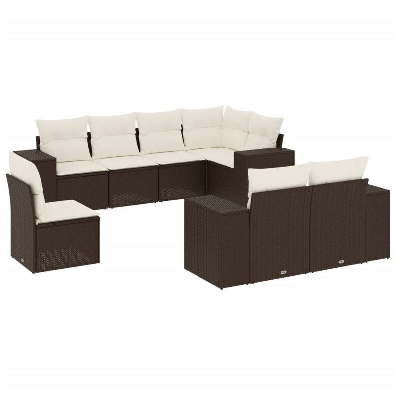  Ensemble de canapé de jardin modulaire, Blanc, crème, Brun