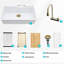 Évier de cuisine encastré avec effet cascade 33 x 22 po - Composite de quartz blanc, poste de travail avec robinet extractible et divers accessoires pour composites variés
