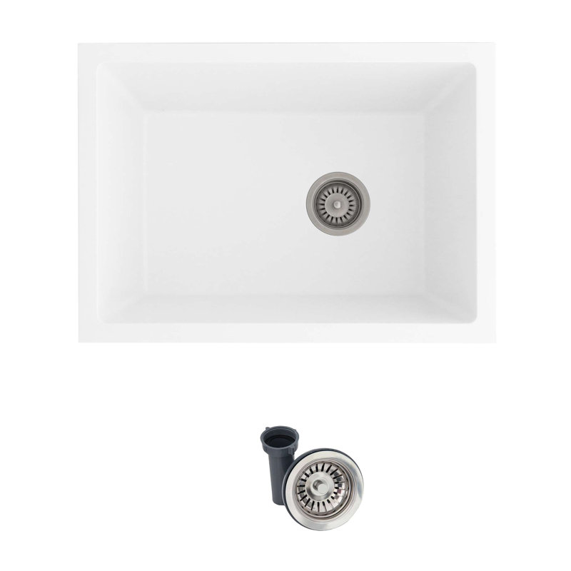 25 in. x 18 in. Granite Composite, White Single Bowl Undermount or Drop-In Kitchen Sink, White