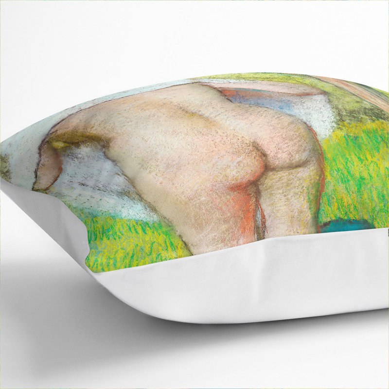Girl Drying Herself Square Throw Cushion, 40cm H x 40cm W x 15cm D, White