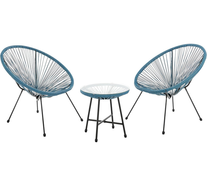 17 Stories Alyssya Natural Acapulco Styled Egg Shape Conversational Garden Bistro Patio Outdoor Set, Teal 
