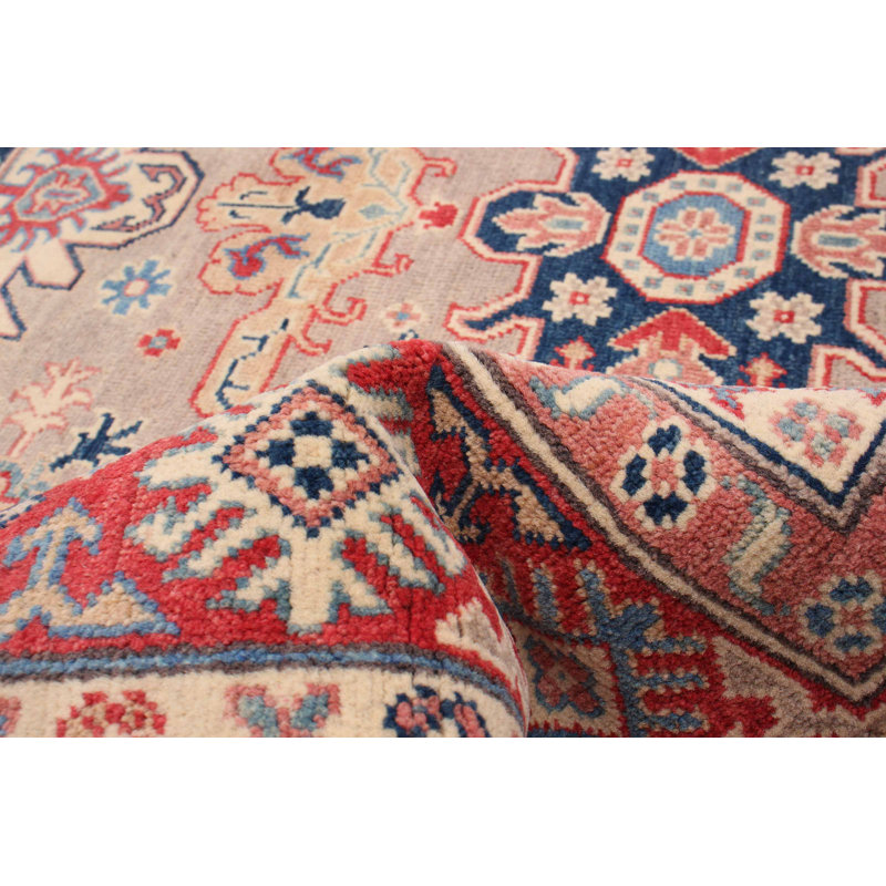 Tapis unique en laine noué à la main 4 pi 11 po x 7 pi nouvel âge en rouge / bleu / beige Jovan