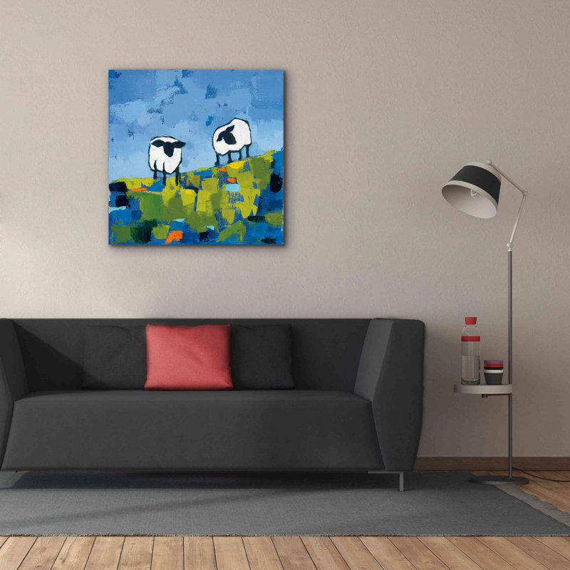 Deux moutons - peinture sur toile tendue, H 37 po x l 37 po x P 1,5 po