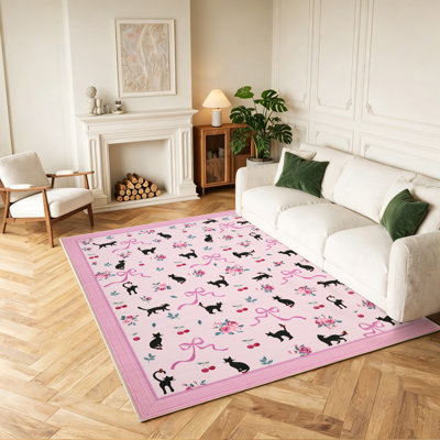 Tapis mignon à motif de chat mignon, tapis à poils courts avec envers en TPR pour la chambre à coucher, la salle de bain, la cuisine, le salon