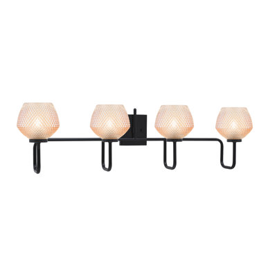 Osborne 4 Light Bath Bar Shown In Matte Black Finish With 6" Amber Textured Glass