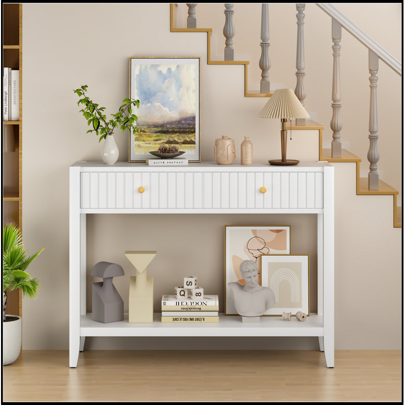Bois Dawnette avec tiroirs et tablette de rangement, White