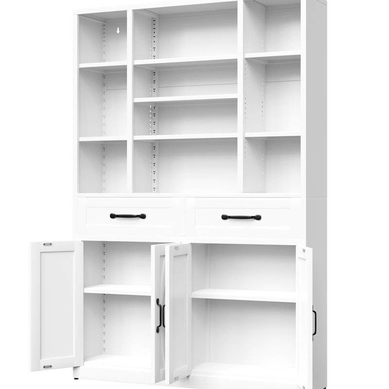 Bibliothèque en métal de 71 pouces de hauteur avec tiroirs, tablettes réglables et portes d'armoire pour l'organisation de la chambre à coucher