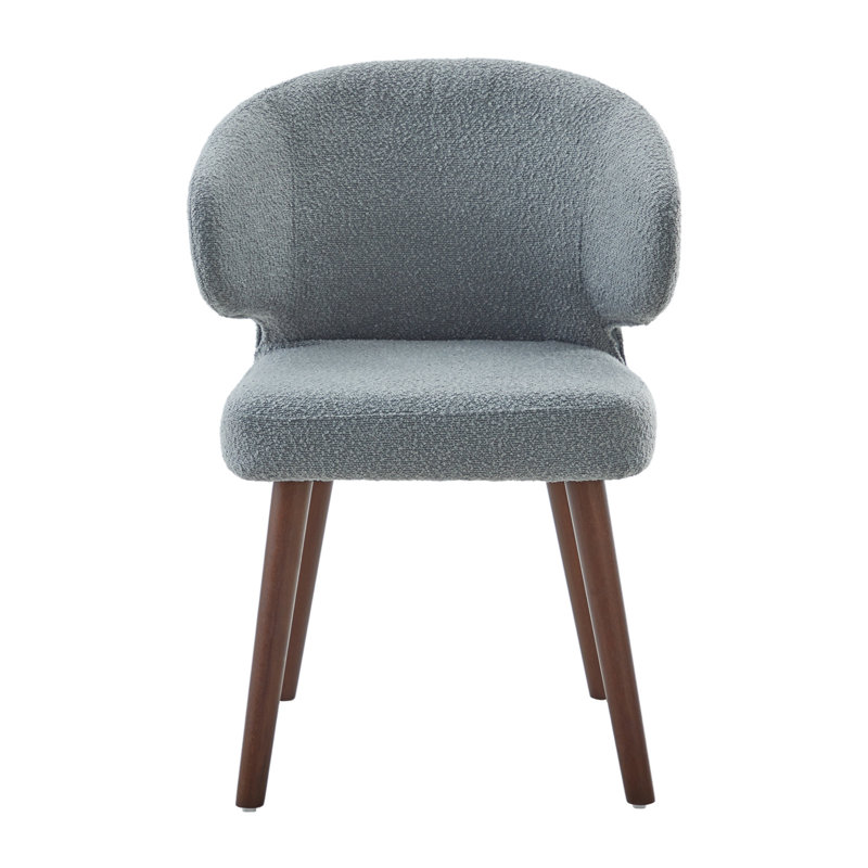 Modern Bouclé Upholstered Dining Chair with Curved Backrest and Solid Wood Legs, Gray