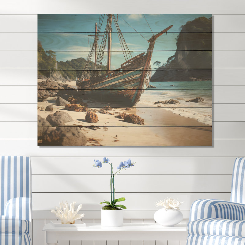 Kradis Coastal Cradle Tranquil Waters I - Plage sur bois, H 24 po x l 32 po