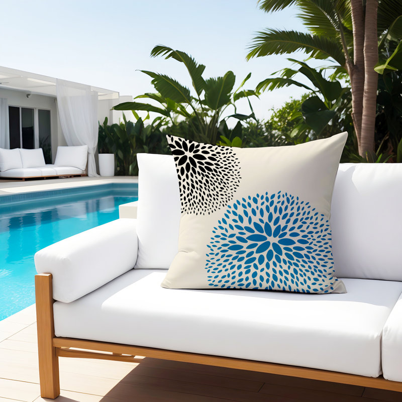 Housse et insert de coussin décoratif intérieur / extérieur Bavière, H 17 po x l 17 po, Turquoise / crème / noir