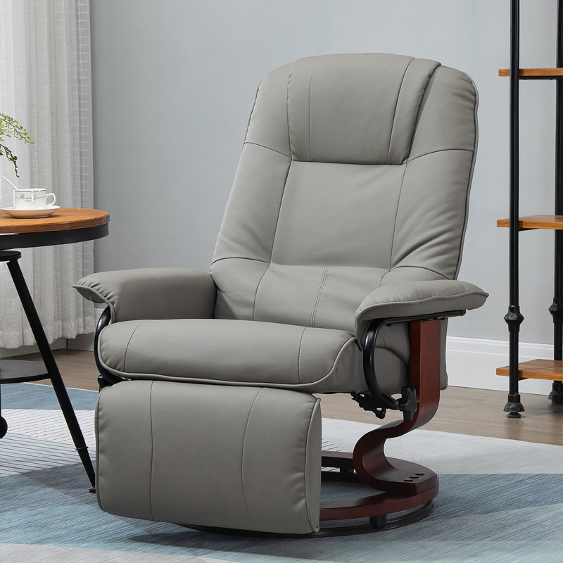 Fauteuil inclinable manuel en similicuir avec accoudoirs rembourrés à base pivotante en bois, Grey