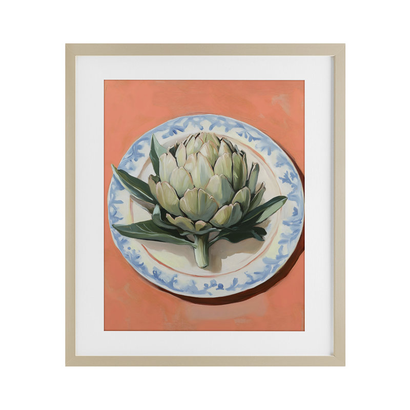 Impression rétro sous verre artichaut sur orange, design par The Prints Vibe, 21 x 17, Harvest Pine Under Glass Framed