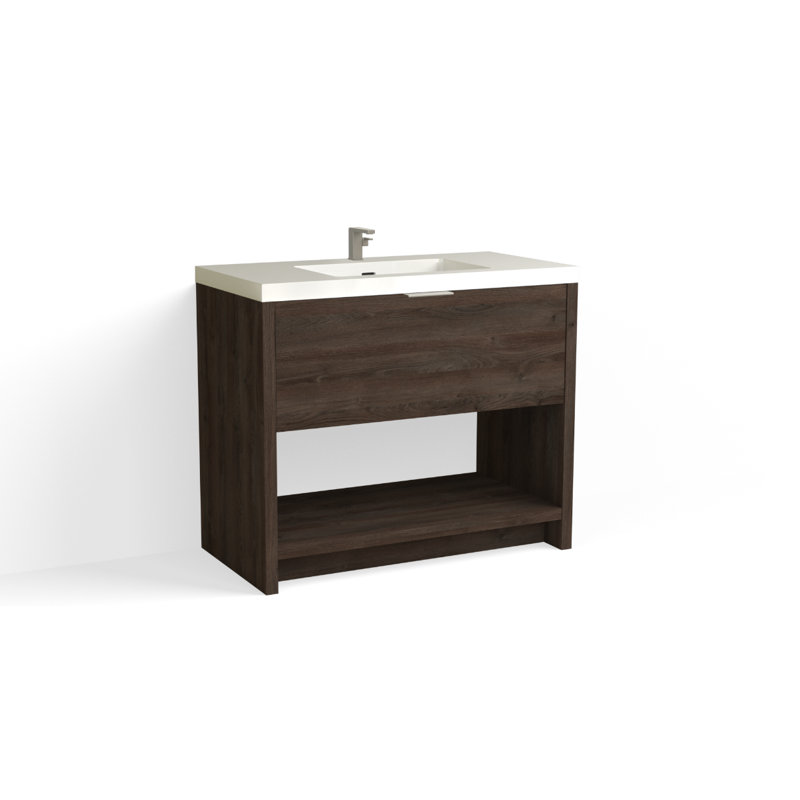 Vista 42" W Freestanding Single Bathroom Vanity, White Gloss, Single-Hole, White Nanomatte/Matte Black