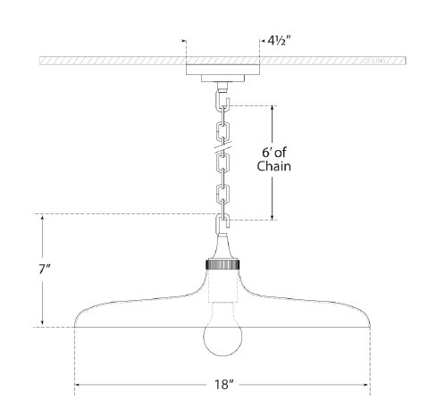 Thomas O'Brien Piatto Pendant, Aged Iron, 7" H x 18" W x 18" D, Polished Nickel