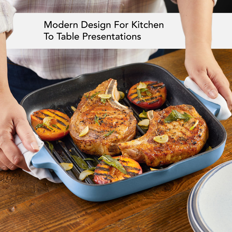 KitchenAid Enameled Cast Iron Square Grill and Roasting Pan, Blue