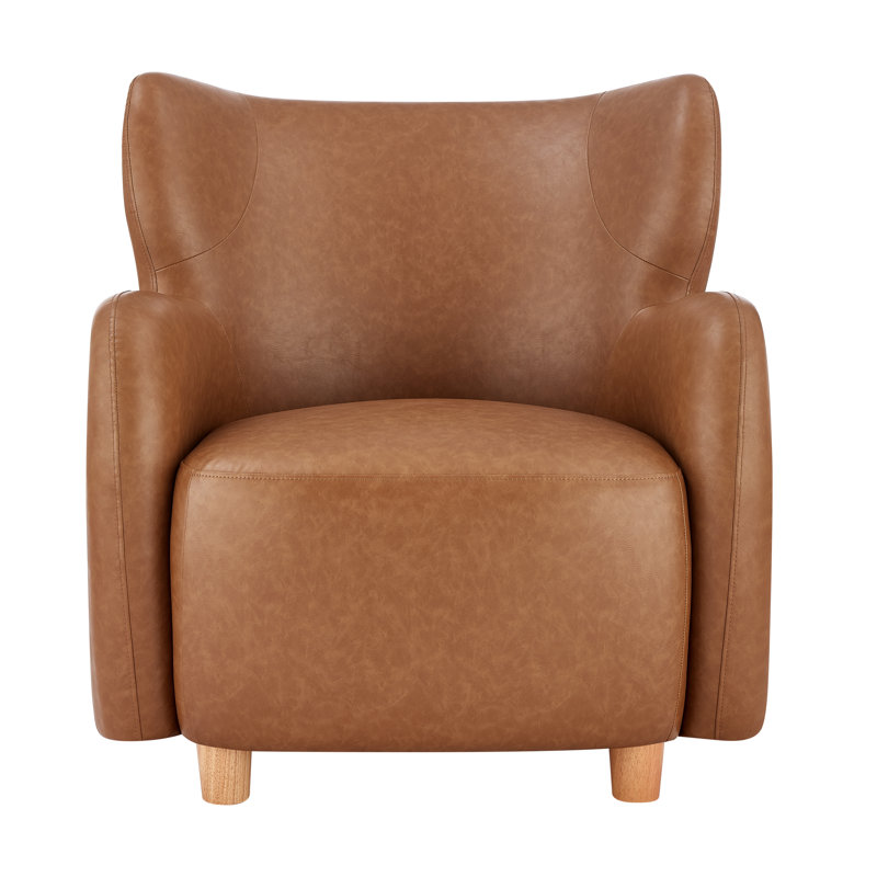 Lannion Upholstered Wingback Armchair, Brown Polyurethane Leather