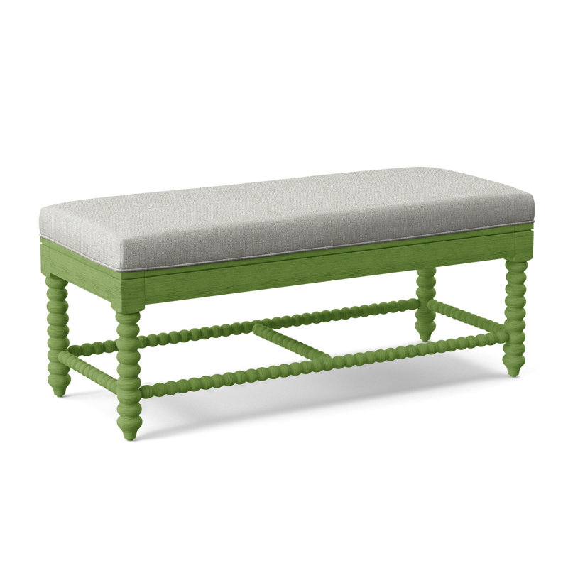 Lind Island Upholstered Bench, Sunbrella Blue Pinstripe; 6205-64, Nickel Finish