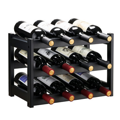 Bamboo Wine Rack, Sturdy And Durable Wine Storage Cabinet Shelf, Wine Racks Countertop For Pantry,Kitchen,3-Tier 12 Bottles Wine Rack Natural