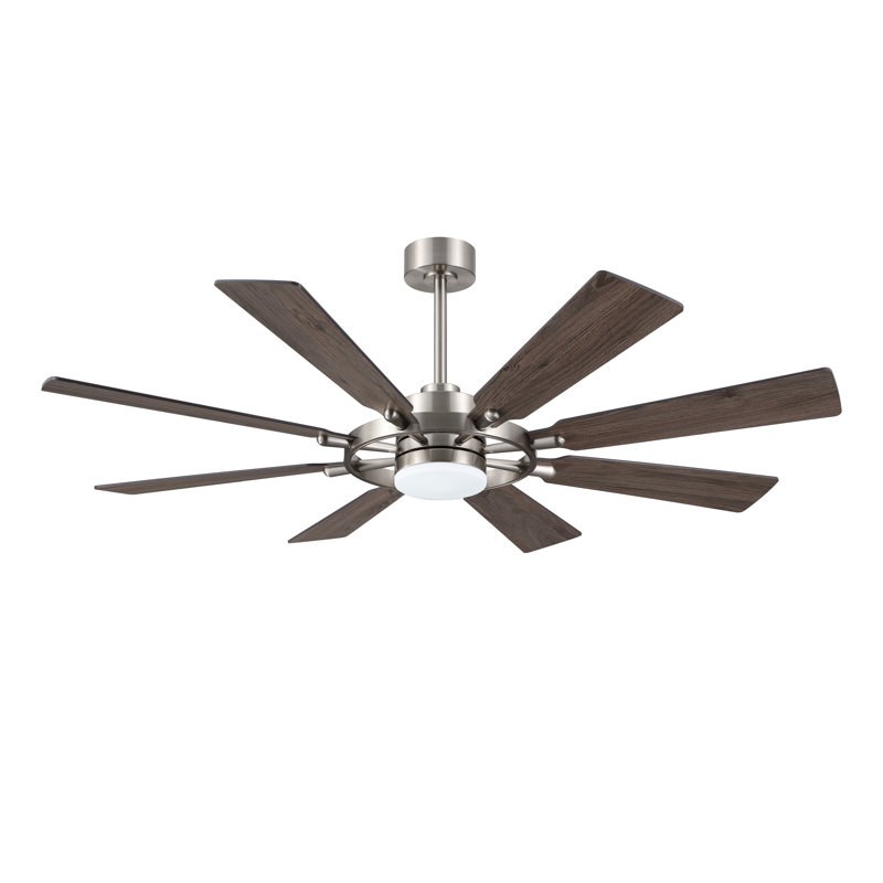 Antoinesha Ceiling Fan with LED Lights, Nickel, 72", Wood Grain