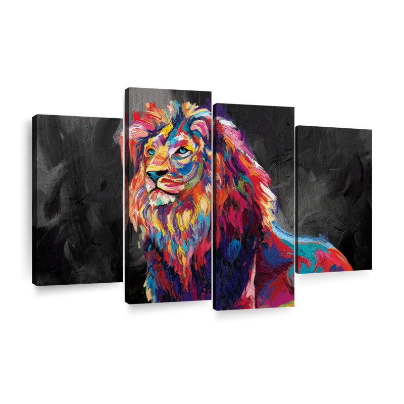 " Lion's Pride Abstract Colour Multi Piece Canvas Print " 4 - Pieces, 22" H x 36" W x 1" D