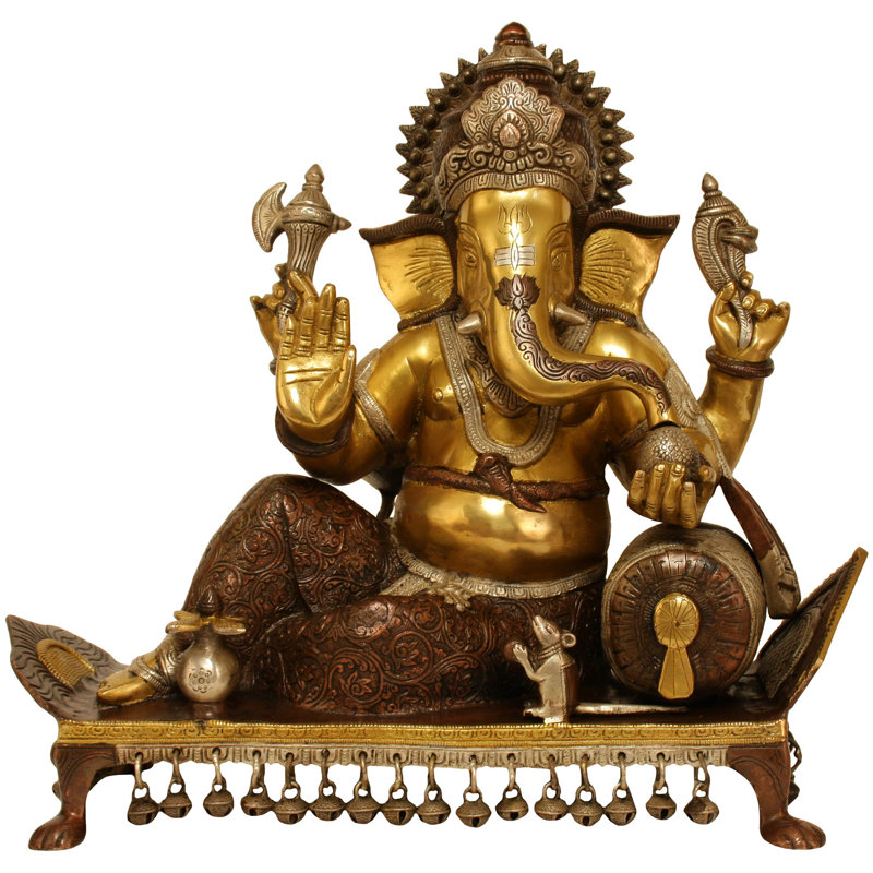 Figurine lord Ganesha assis sur Chowki, Vert