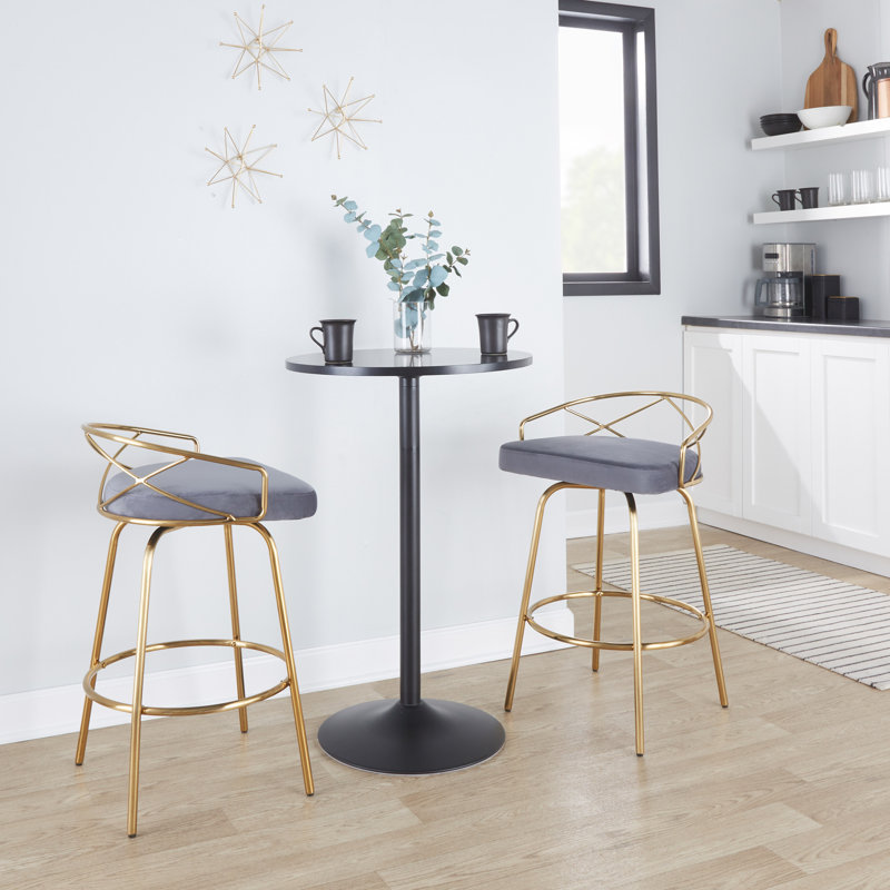 Laurenzio Swivel Upholstered Counter Stool with Metal Frame, Gray, Counter Stool (25.25” Seat Height)