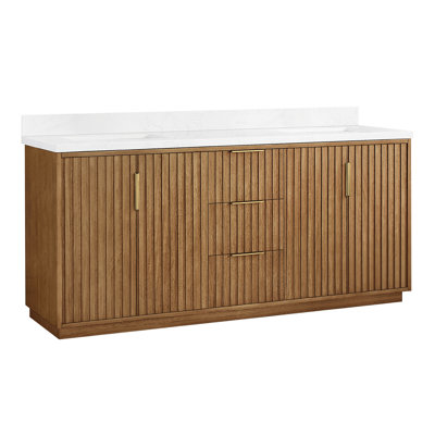 Bangkok Double Bath Vanity in Mango Wood Light Brown with White Grain Composite Stone Top