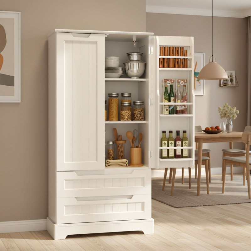Armoire de cuisine avec 2 tablettes, 2 tiroirs et 6 portes latérales. Fermeture magnétique pour une durabilité accrue. Conception élégante qui s'adapte à divers espaces.