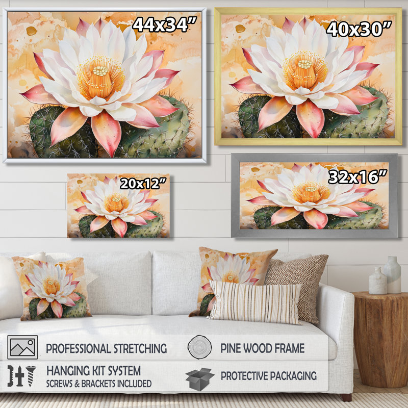 Décoration murale fleur de cactus du désert du Nevada - Cactus floral, H 34 po x l 44 po, Blanc
